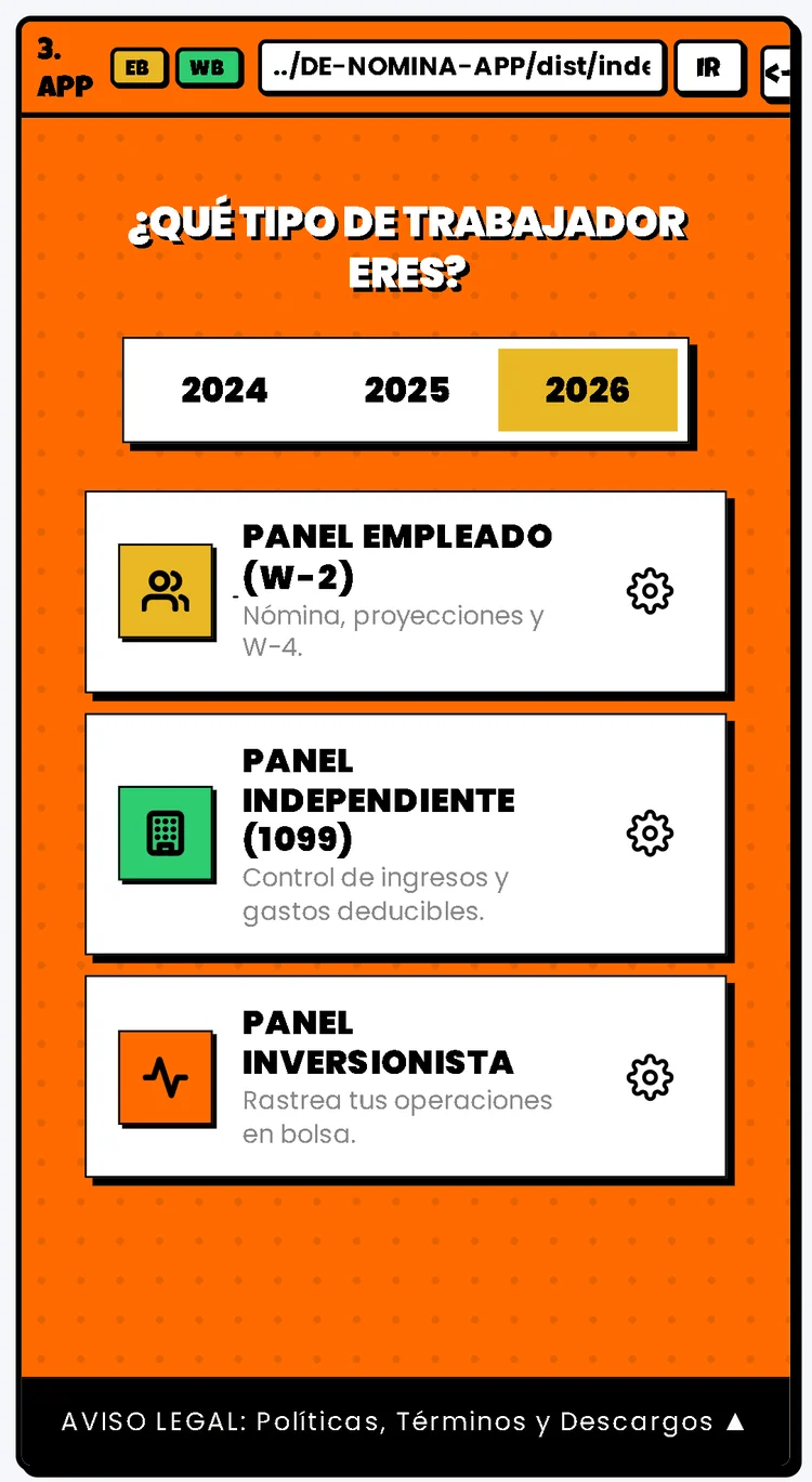 Menú de De-Nómina App